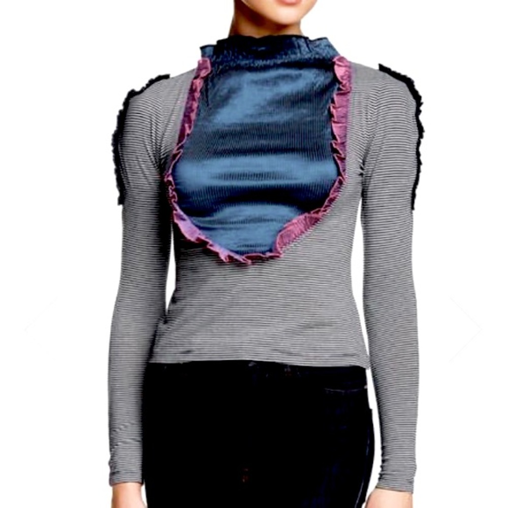 Nuvula Unique Long Sleeve Striped Top Blouse 🩶🖤💜